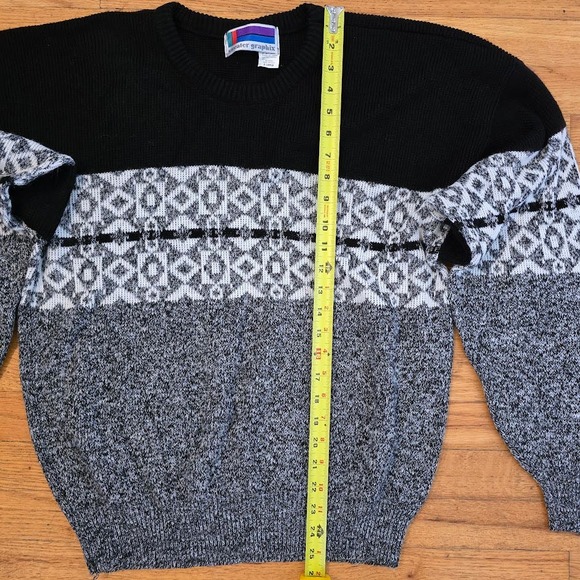 Vintage Sweater Graphix 80s Knit Mens XL Geometric Sweater Long Sleeve Grandpa - Picture 3 of 5